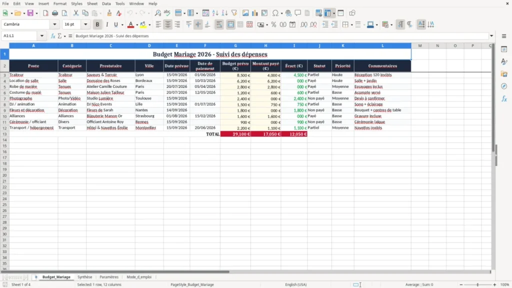Budget_Mariage – Budget mariage Excel – Modèle Gratuit (2026)