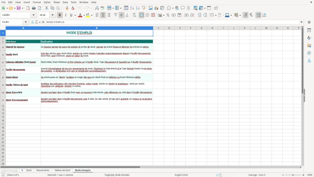 Mode d'emploi – Stock Excel – Modèle Gratuit (2026)