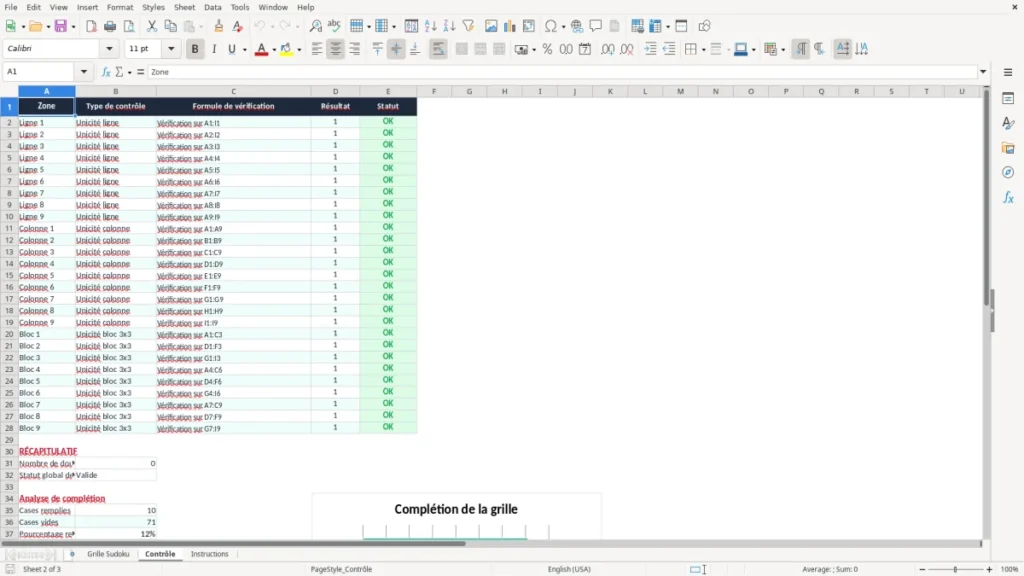 Contrôle – Sudoku vierge Excel – Modèle Gratuit (2026)