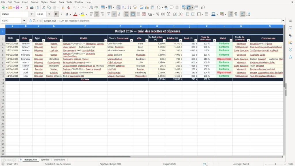 Budget 2026 – Modèle budget Excel français