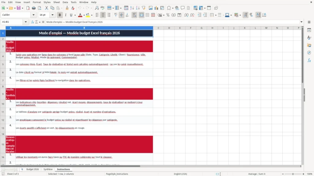 Instructions – Modèle budget Excel français