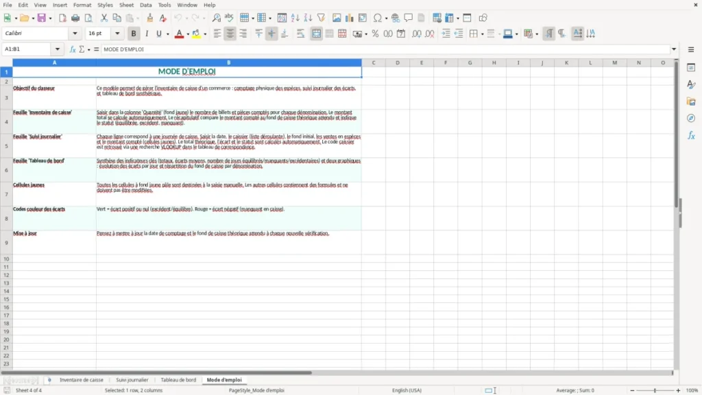 Mode d'emploi – Inventaire de caisse Excel – Modèle Gratuit (2026)