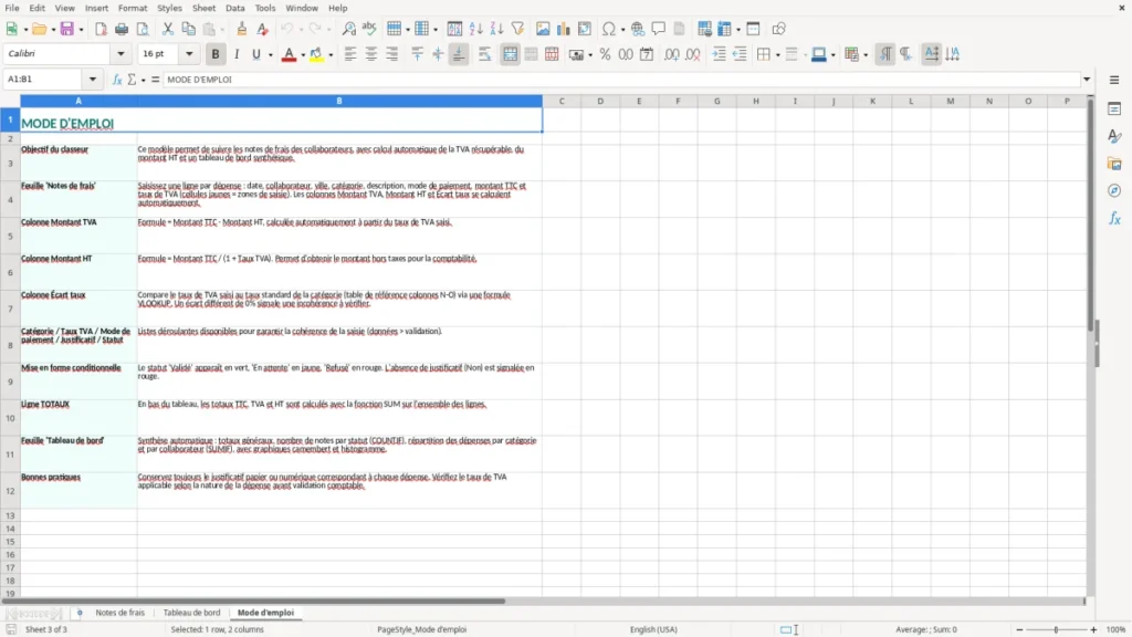 Mode d'emploi – Note de frais Excel – Modèle Gratuit (2026)