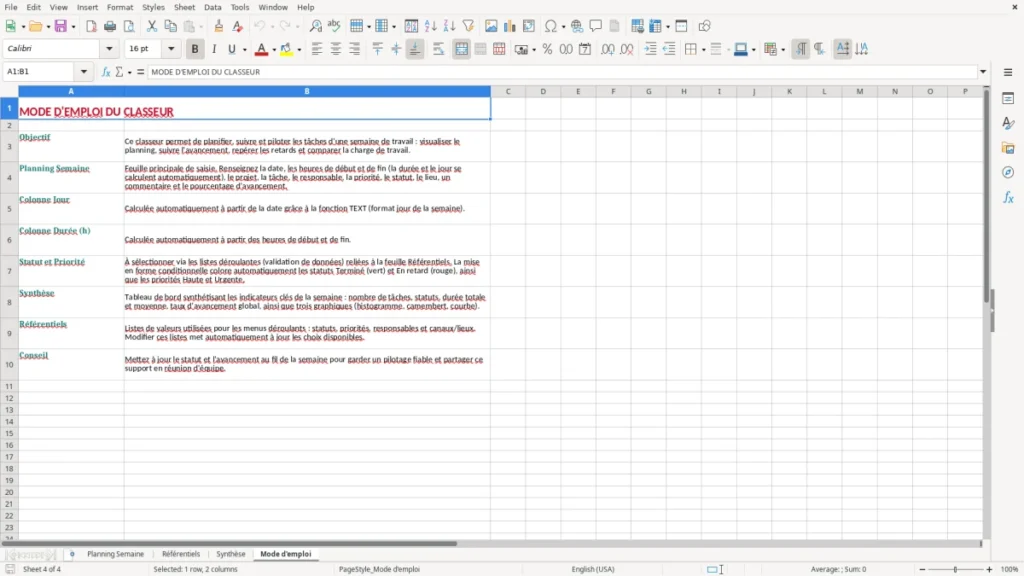 Mode d'emploi – Planning semaine Excel – Modèle Gratuit (2026)