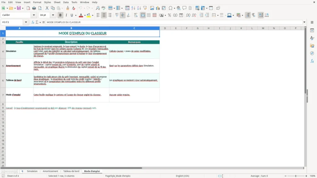 Mode d'emploi – Tableau calcul emprunt Excel – Modèle (2026)
