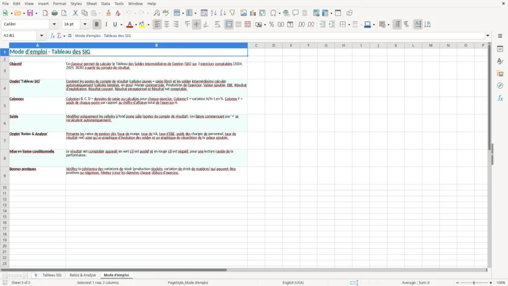 Mode d'emploi – Tableau SIG Excel – Modèle Gratuit (2026)