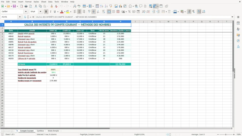 Compte Courant – Calcul intérêts compte courant Excel – Modèle (2026)