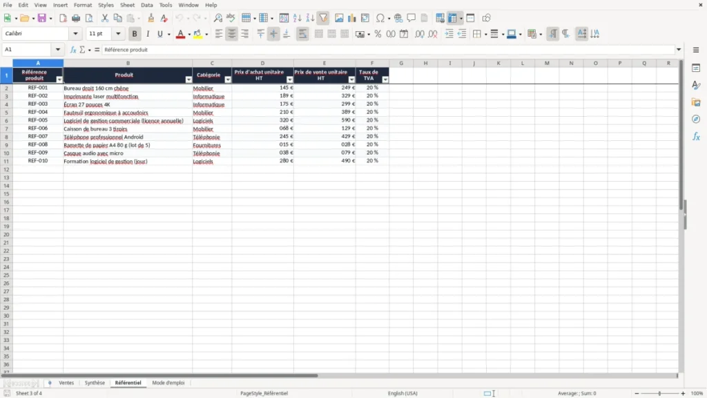Référentiel – Tableau de marge commerciale Excel