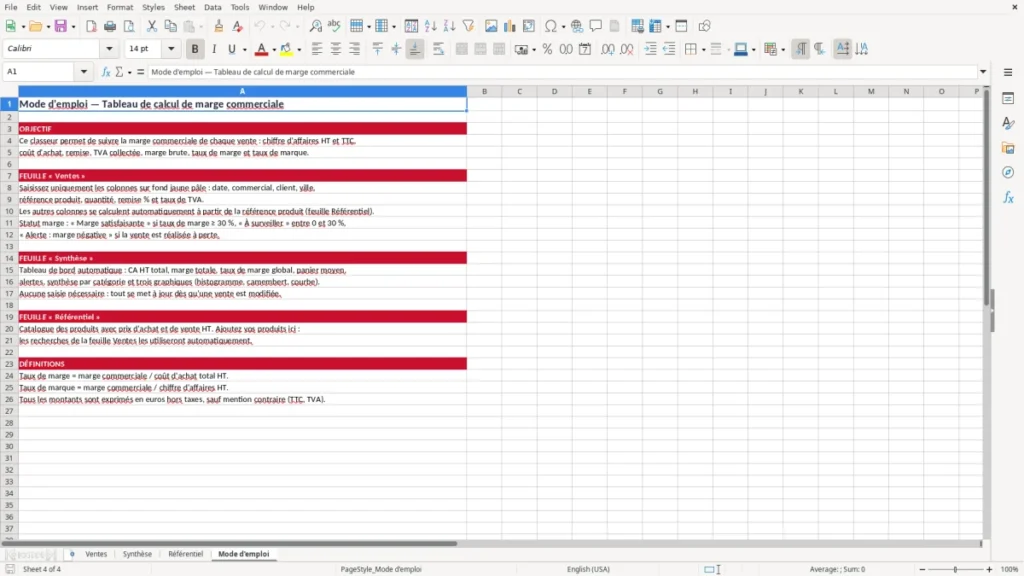 Mode d'emploi – Tableau de marge commerciale Excel