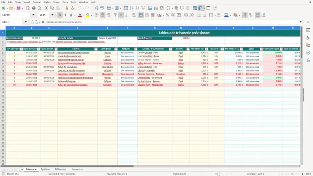 Trésorerie – Tableau de trésorerie Excel – Modèle Gratuit (2026)