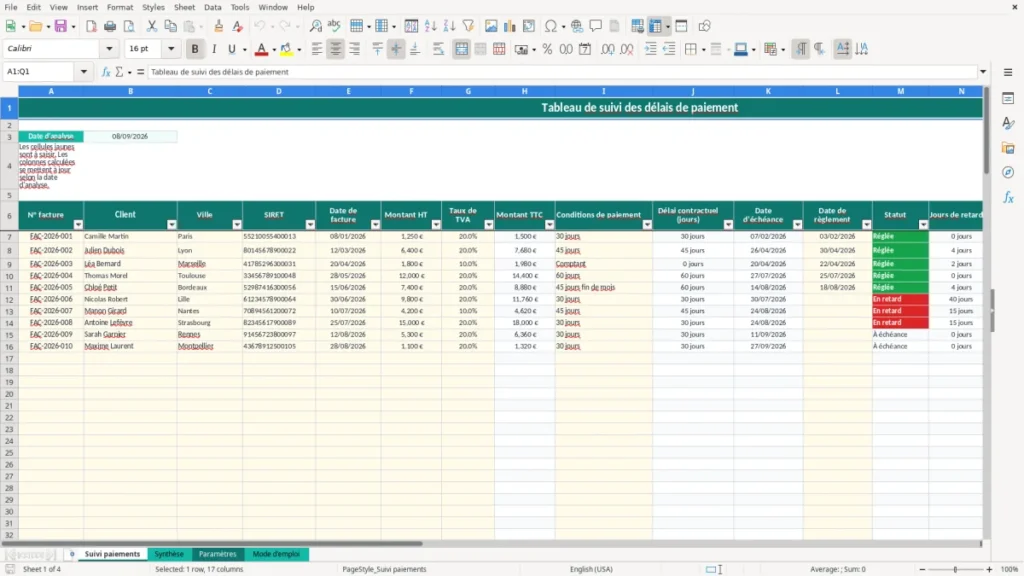 Suivi paiements – Délais de paiement Excel – Modèle Gratuit (2026)
