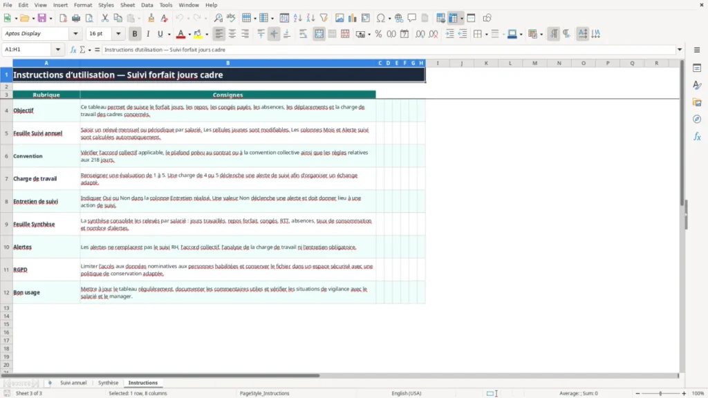 Instructions – Forfait jour cadre Excel – Modèle Gratuit (2026)